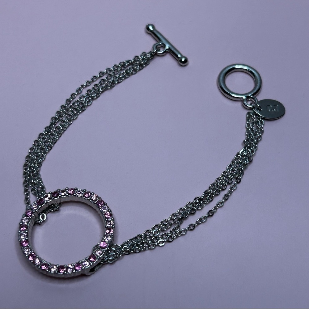 CJ Silver Tone and Pink Cubic Zirconia Chain Bracelet